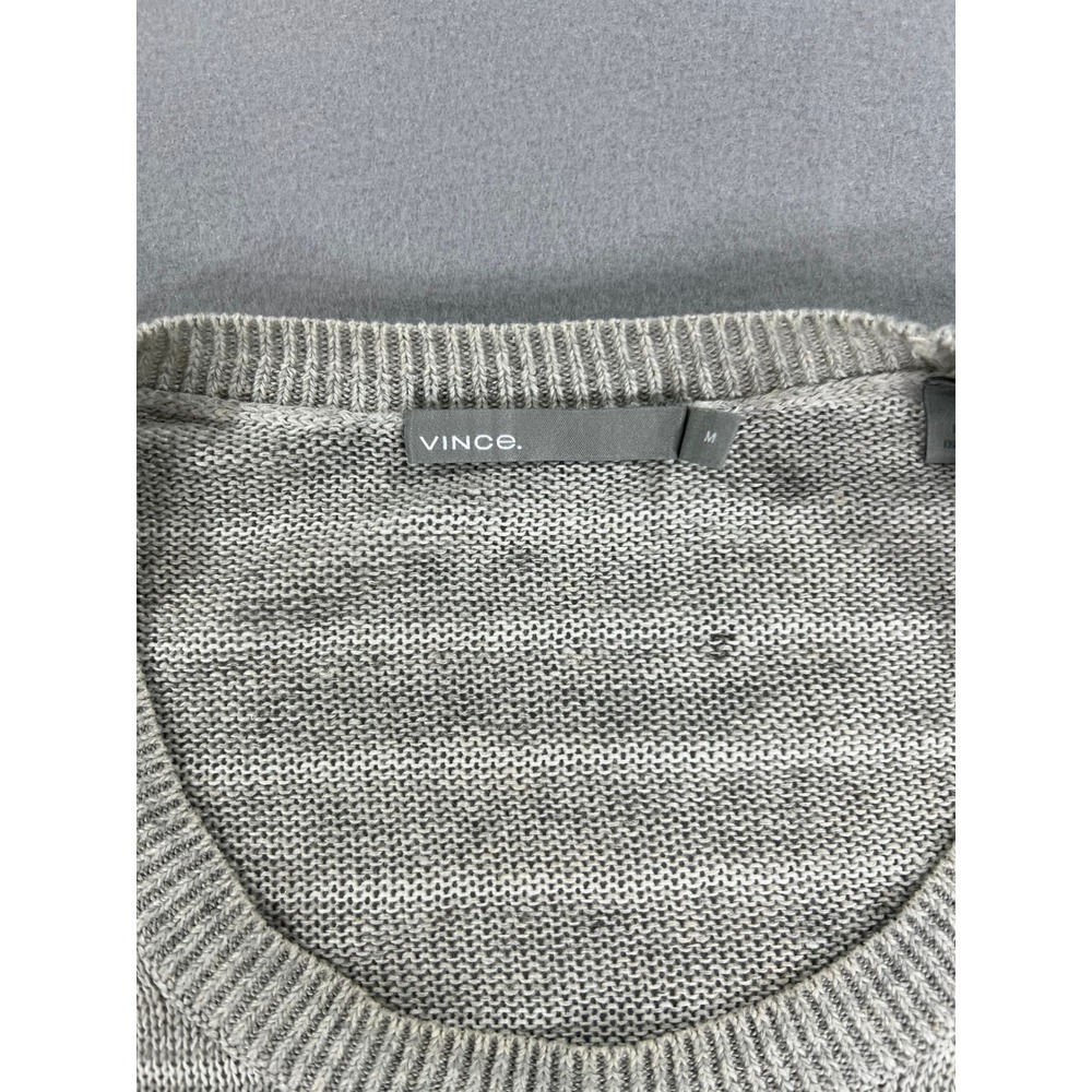 Vince Mens Grey White Striped 100% Linen Long Sleeve Crew Neck Sweater Size M - Picture 2 of 9